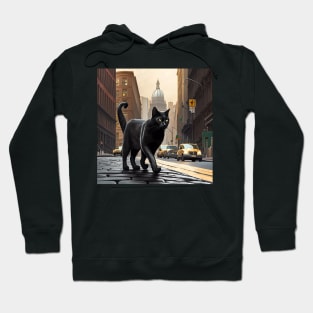 Black Cat walking down a street in the city Sticker Hoodie